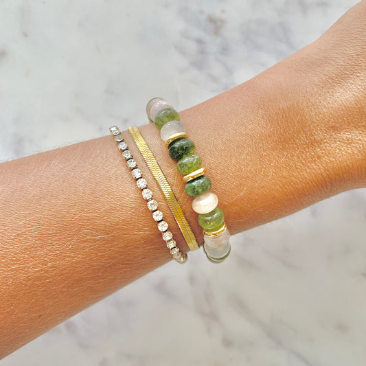 Green Opals Gemstone Stretch Bracelet