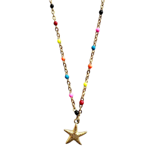 Multicolor Gold Starfish Necklace