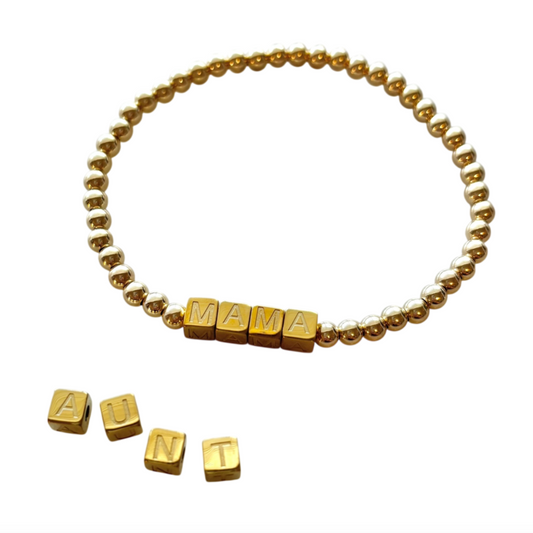 Waterproof Name Cube Bracelet, Gold-Filled