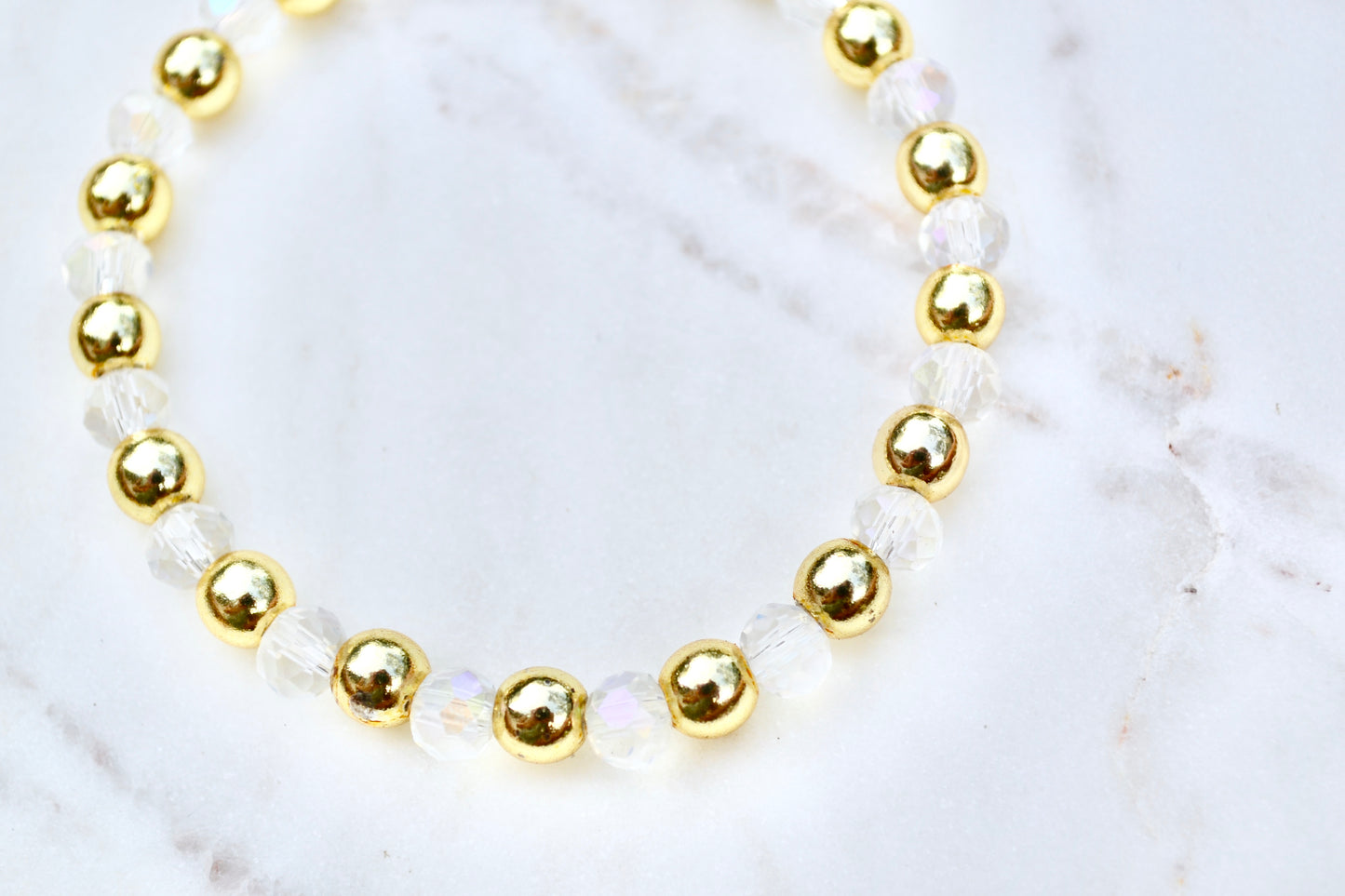 Crystal and Gold Beaded Stretch Bracelet