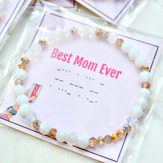 Best Mom Ever Morse Code Beaded Stretch Bracelet