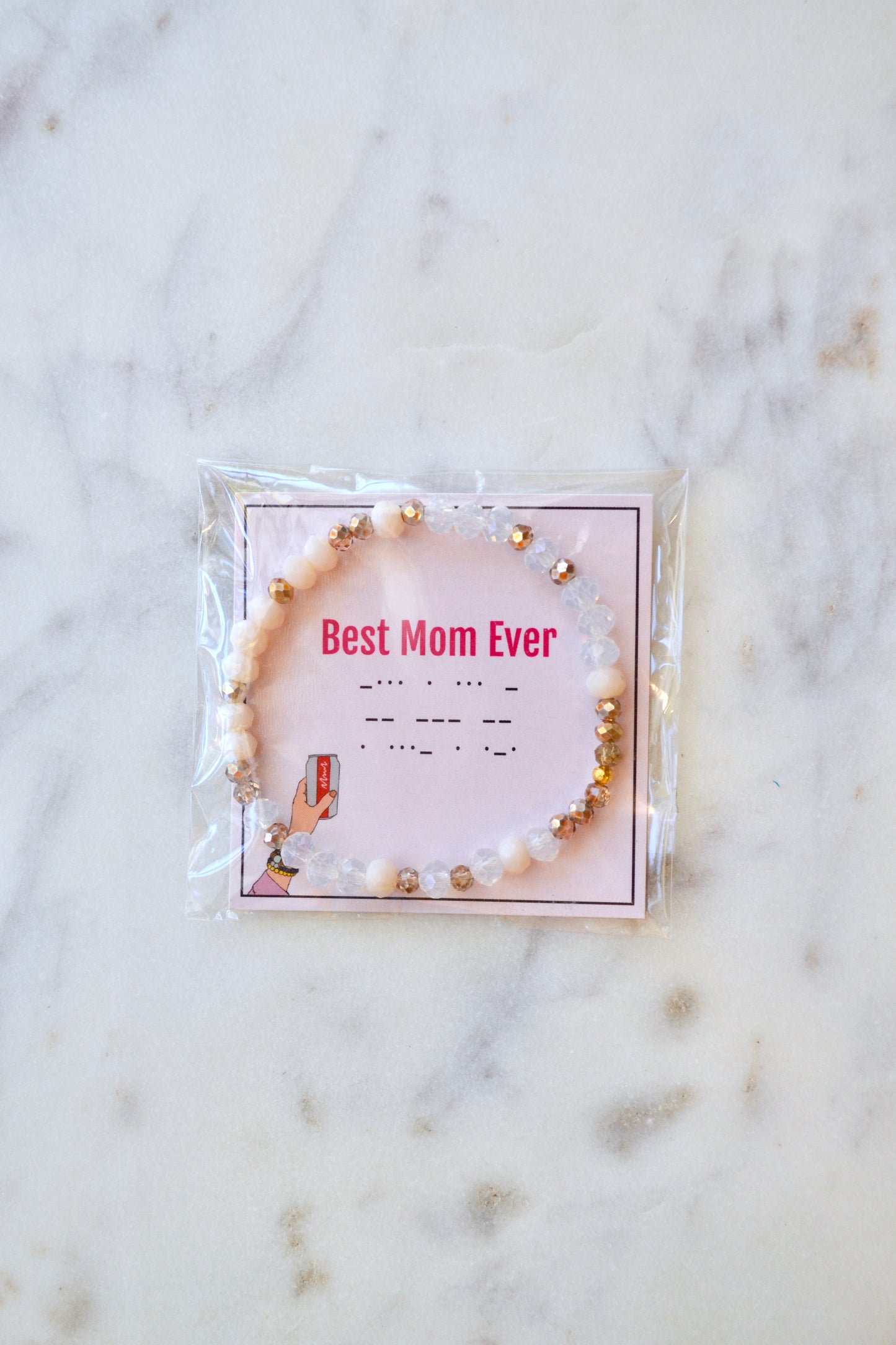 Best Mom Ever Morse Code Beaded Stretch Bracelet