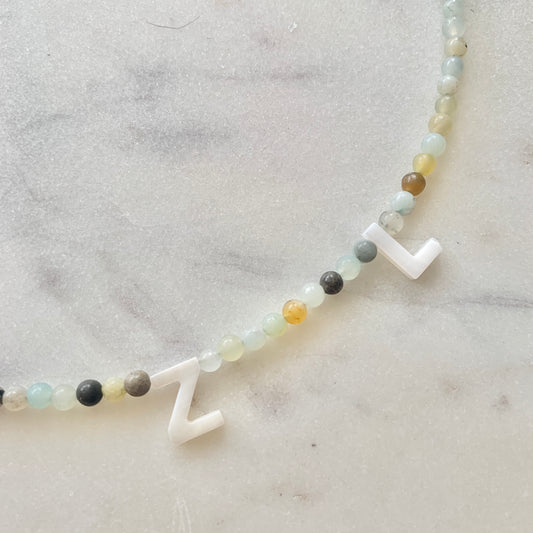 Amazonite Shell Letters Name or Initials Necklace