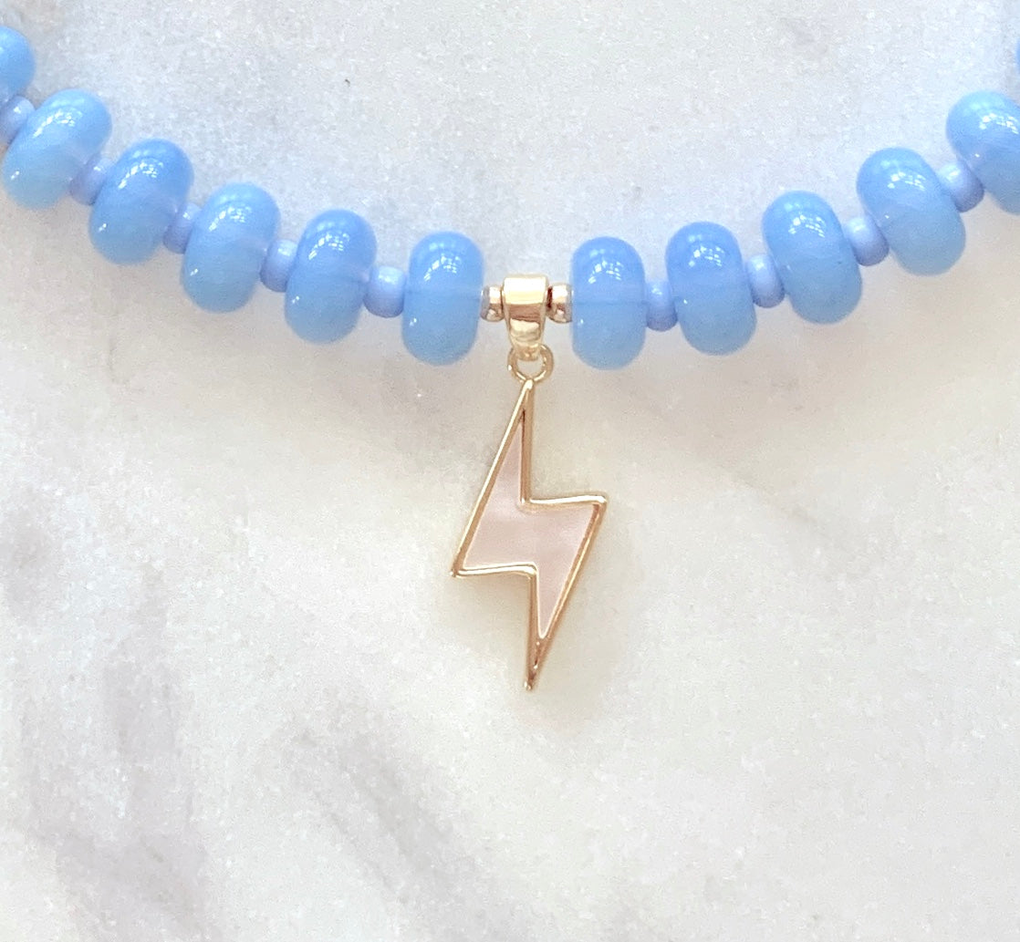 Kids Lightning Bolt Charm Opal Gemstone Necklace