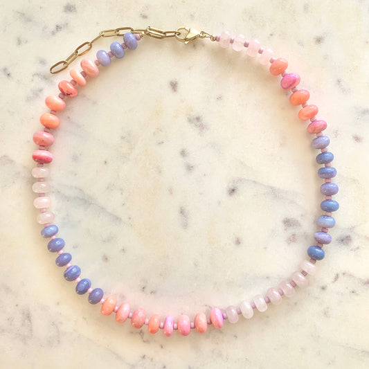 Pinks, Corals, and Purples Opal Gemstone Necklace