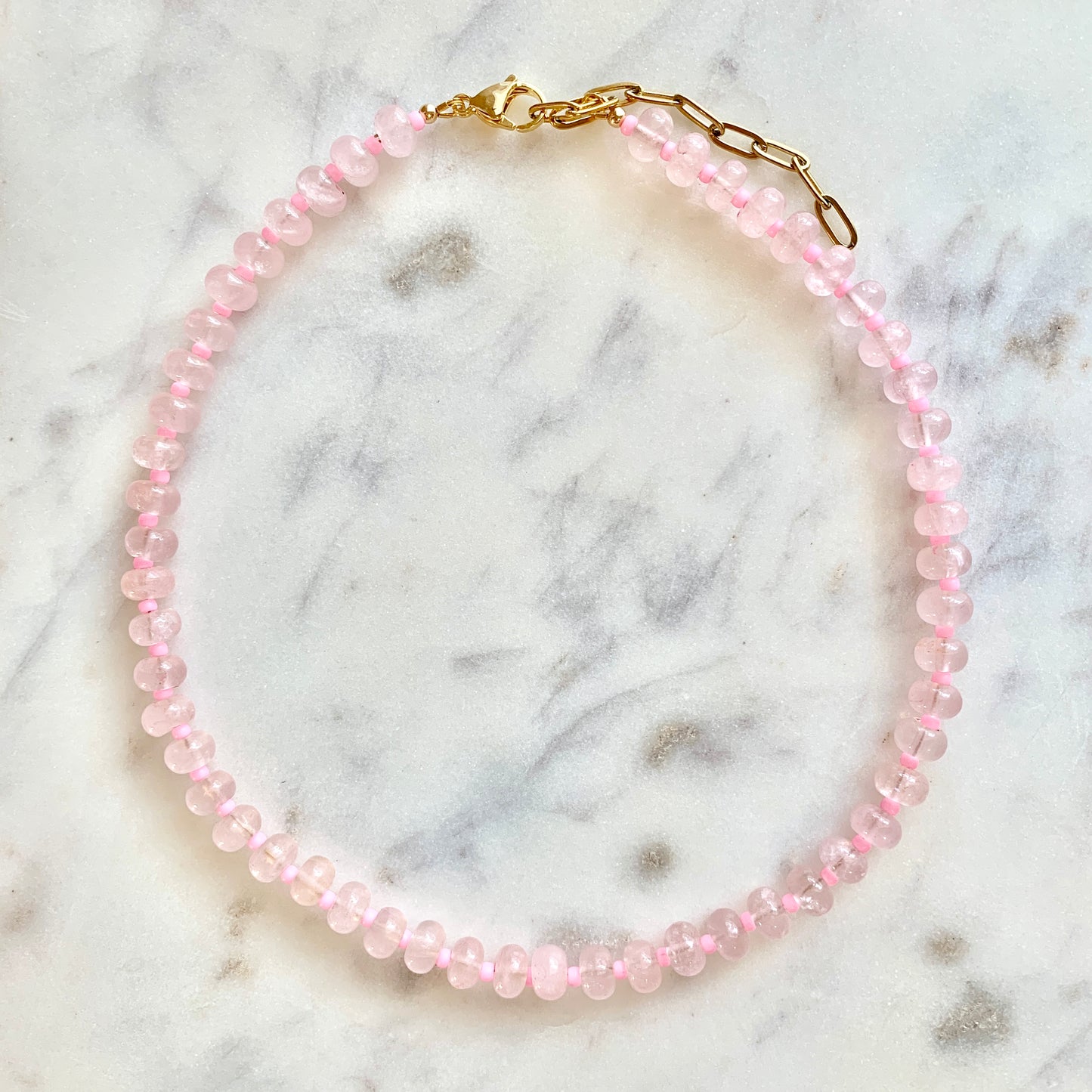 Rose Quartz with Hot Pink Accents Gemstone Necklace