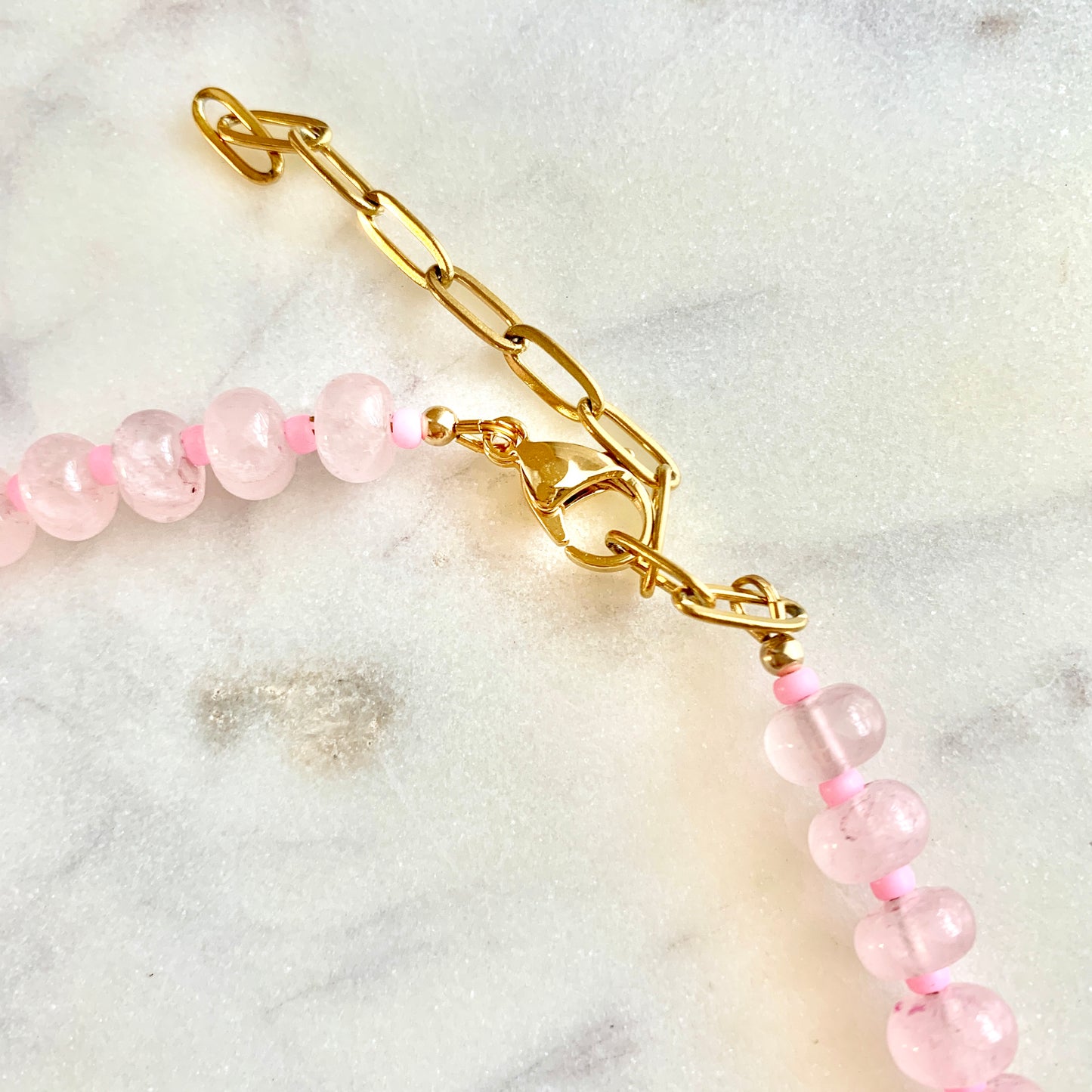 Rose Quartz with Hot Pink Accents Gemstone Necklace