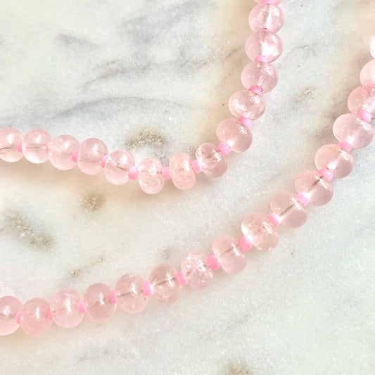 Rose Quartz with Hot Pink Accents Gemstone Necklace