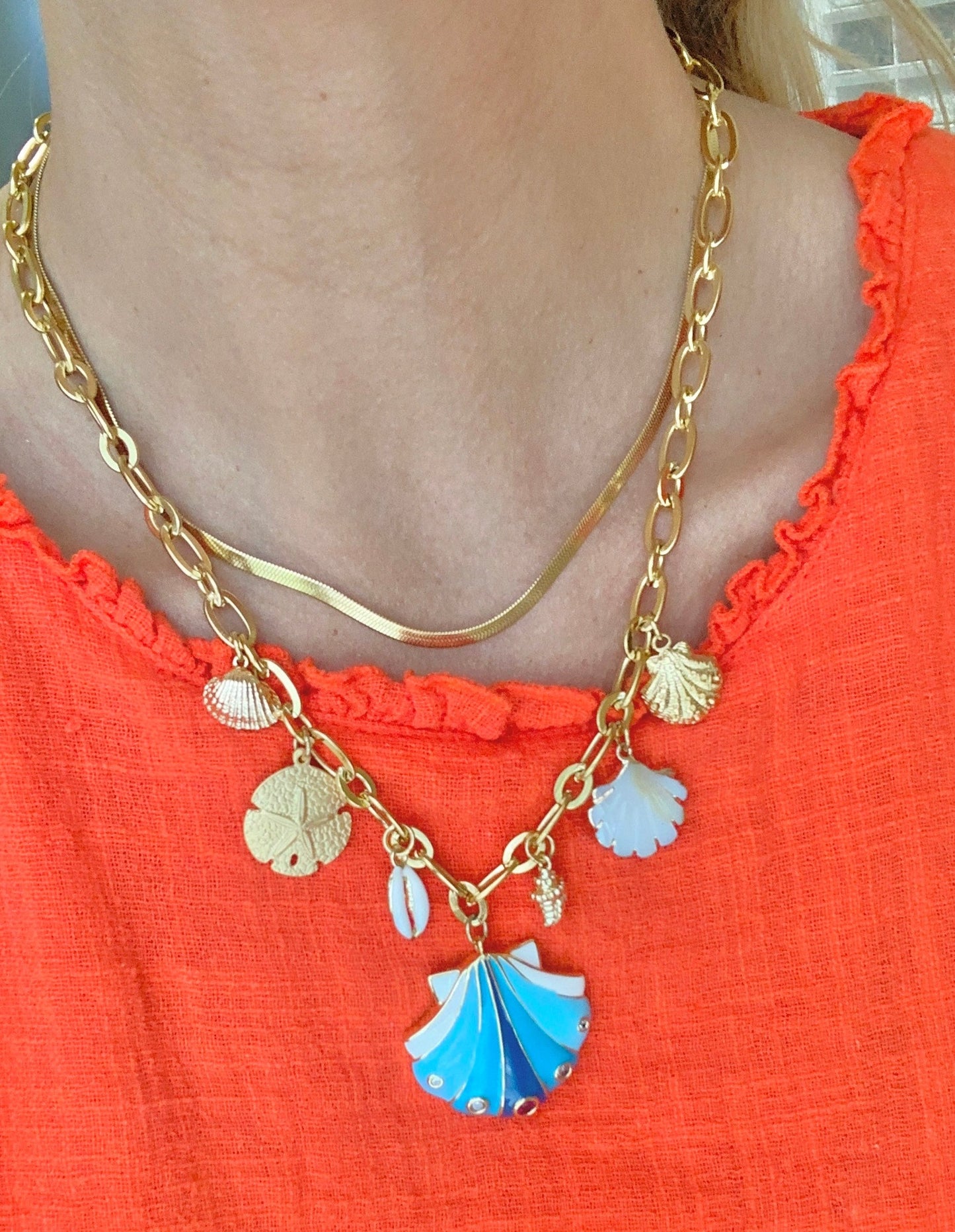 Blue Shell Paperclip Chain Necklace