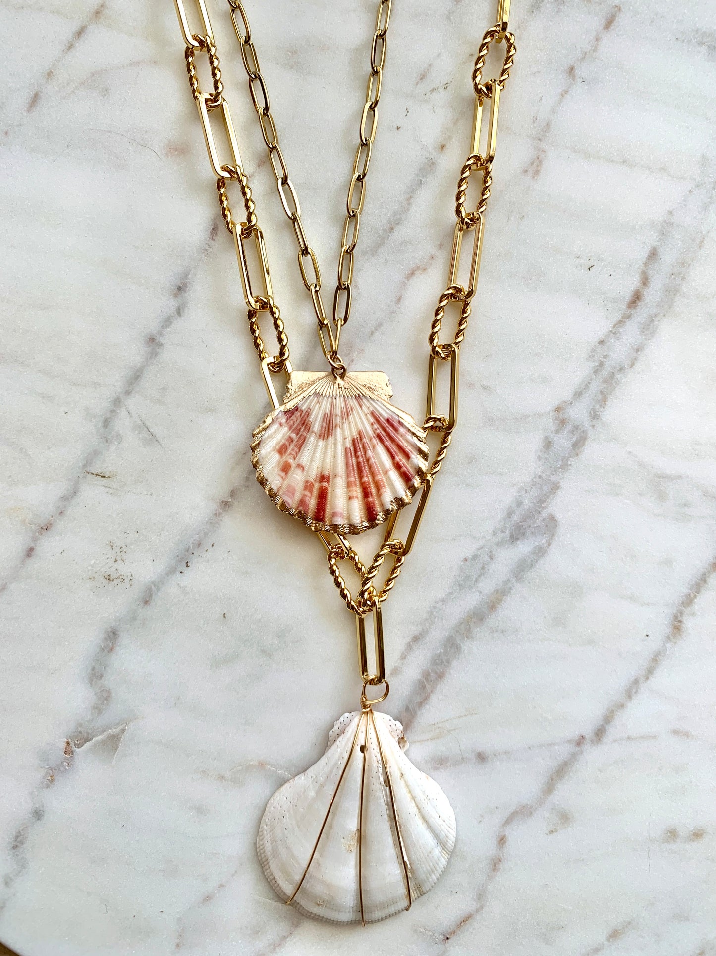 Long Shell Paperclip Chain Necklace