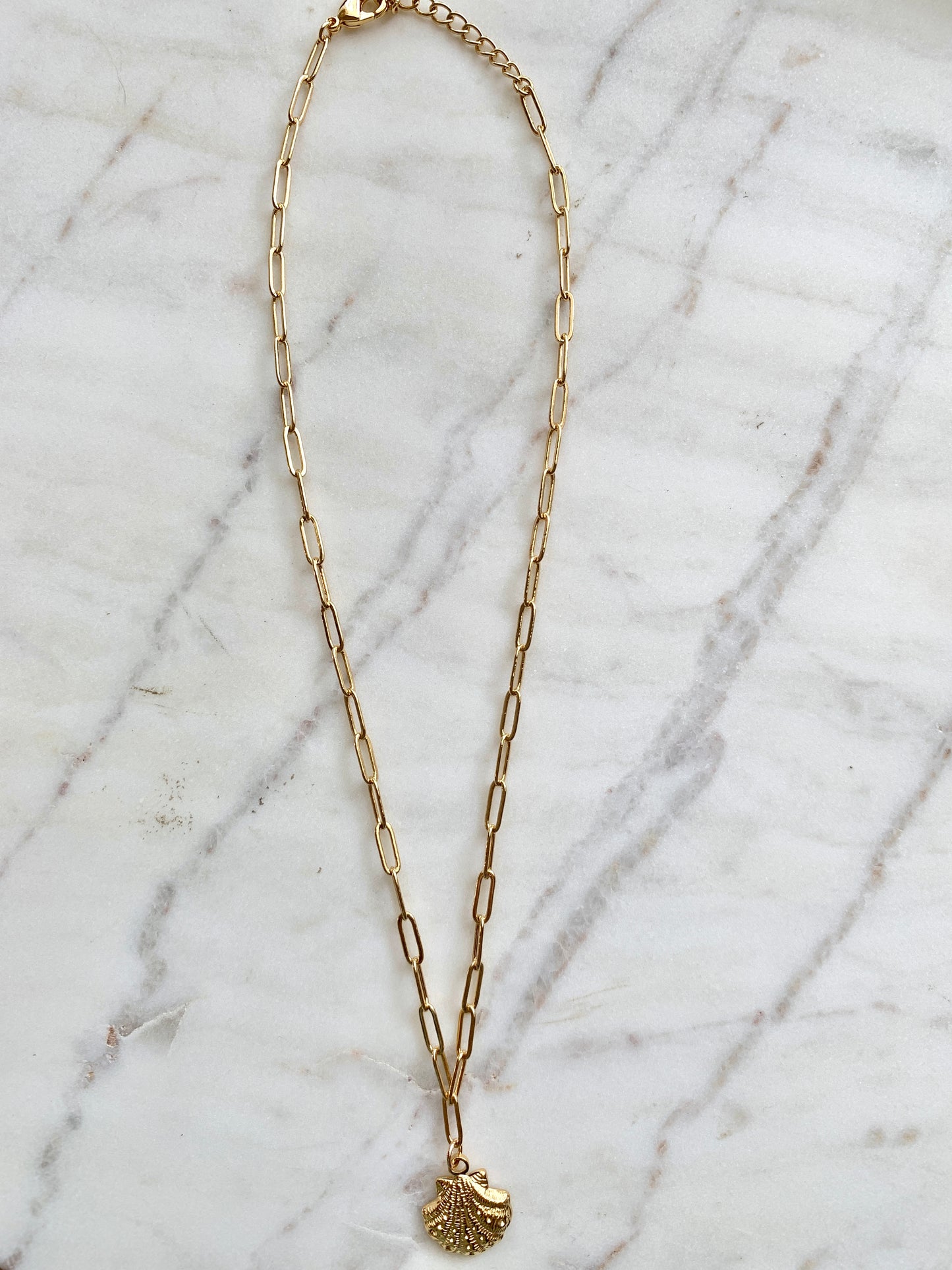 Gold Shell Paperclip Chain Necklace