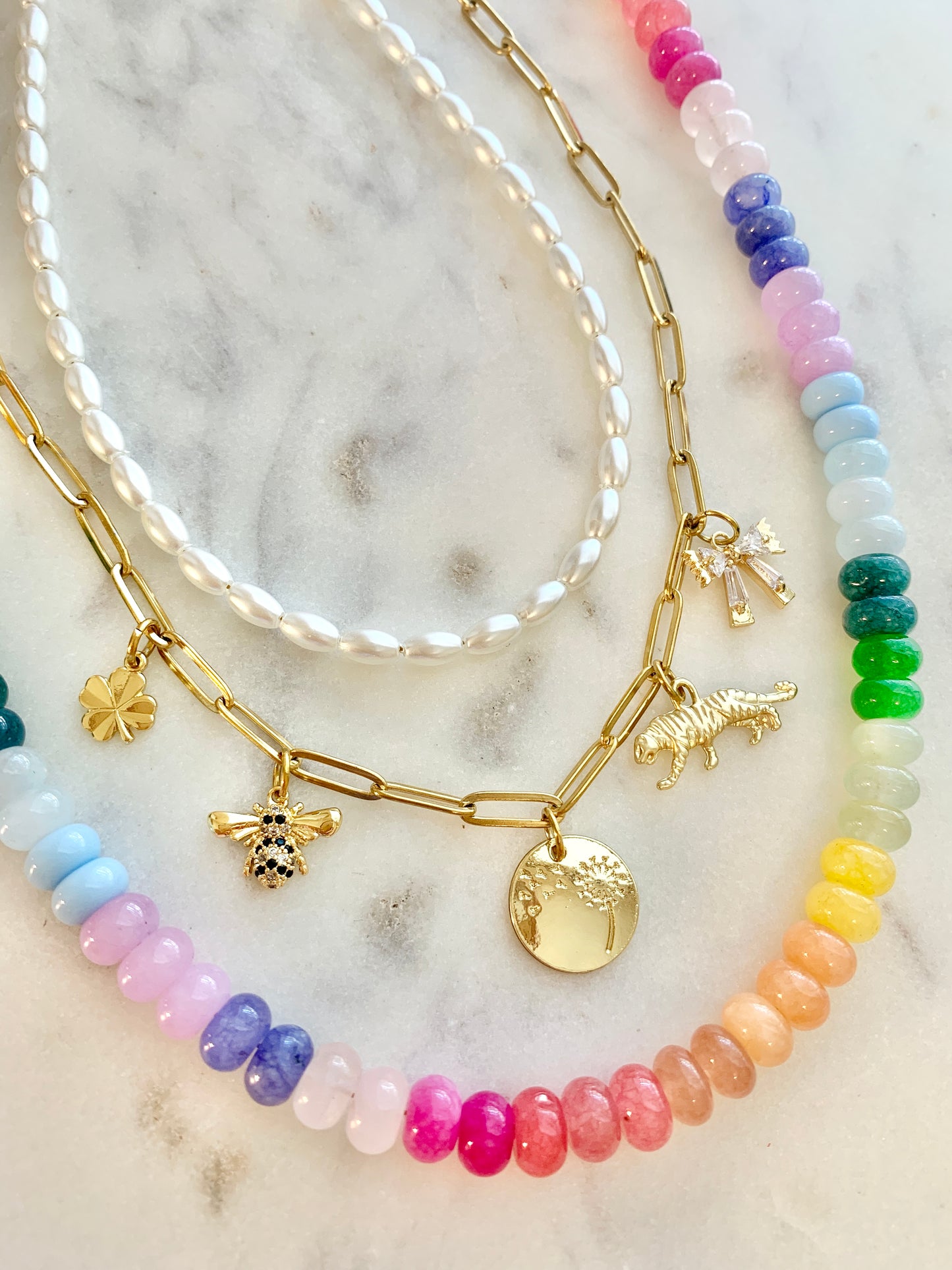 Rainbow Opal and Glass Gemstone Necklace