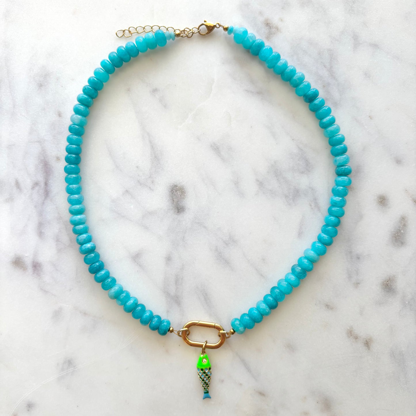 Turquoise Gemstone Fish Necklace with Carabiner
