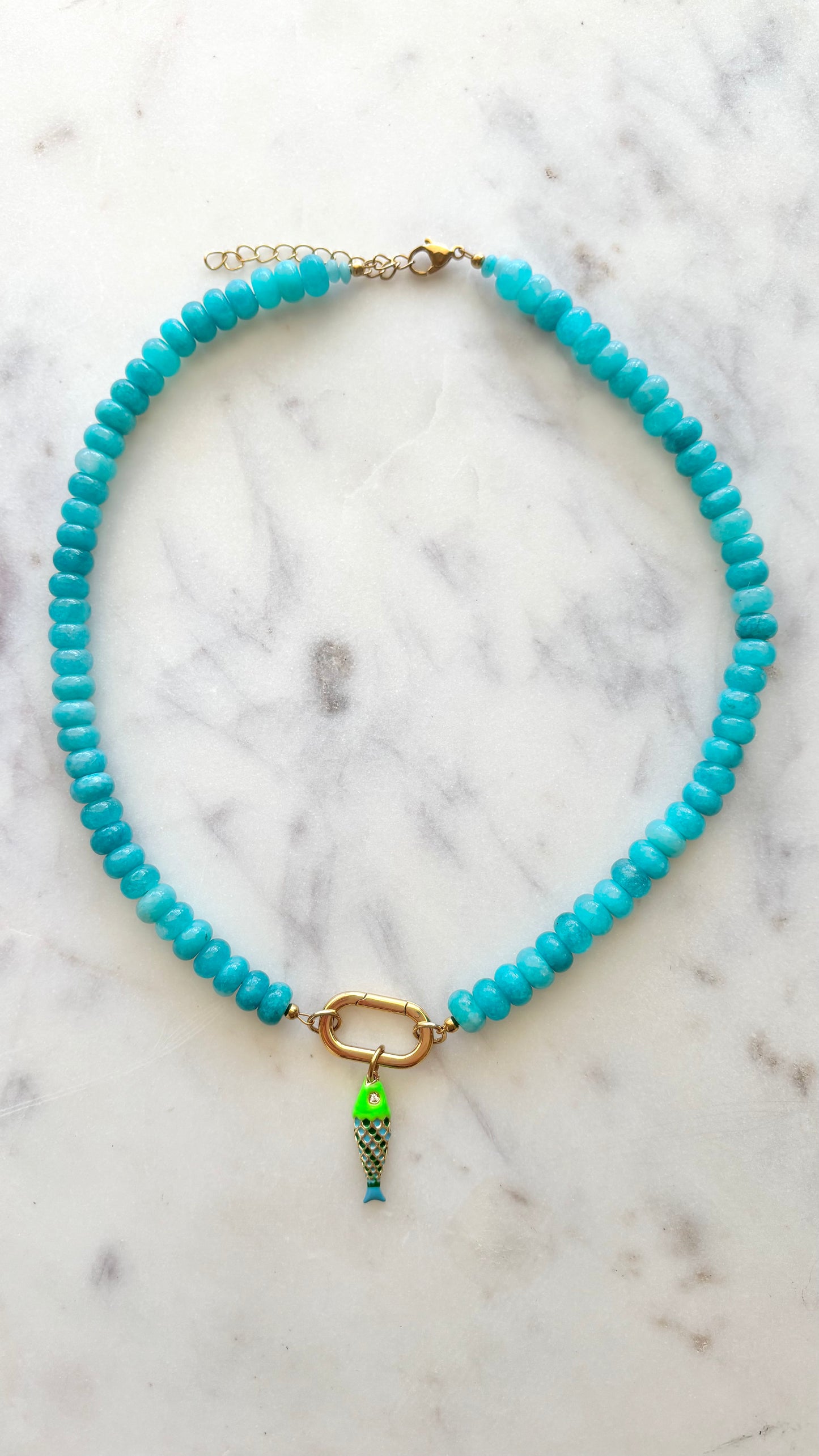 Turquoise Gemstone Fish Necklace with Carabiner