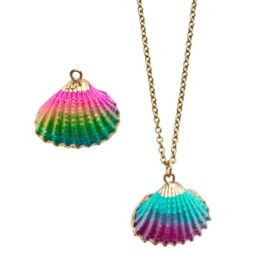 Painted Rainbow Shell Chain Necklace