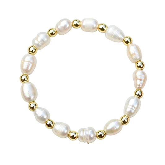 Pearl and Gold Beaded Stretch Bracelet