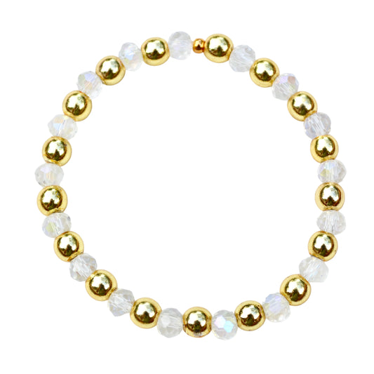 Crystal and Gold Beaded Stretch Bracelet