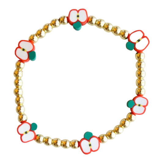 Apple and Gold Beaded Stretch Bracelet