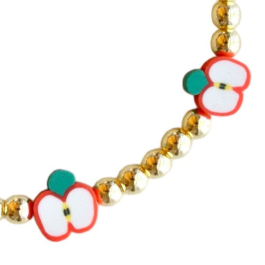 Apple and Gold Beaded Stretch Bracelet