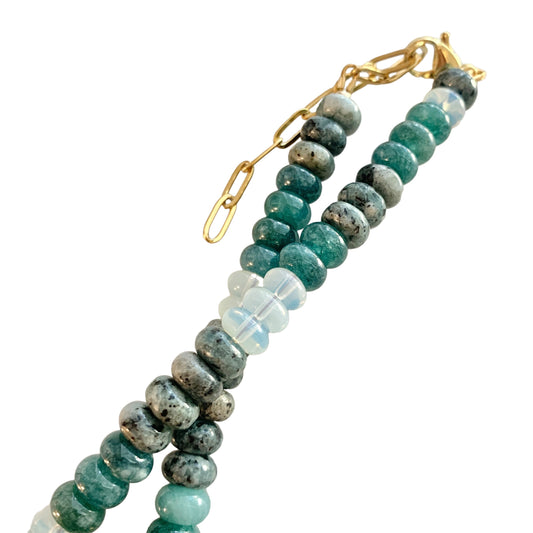 Emerald, Moonstone, and Jasper Gemstone Necklace