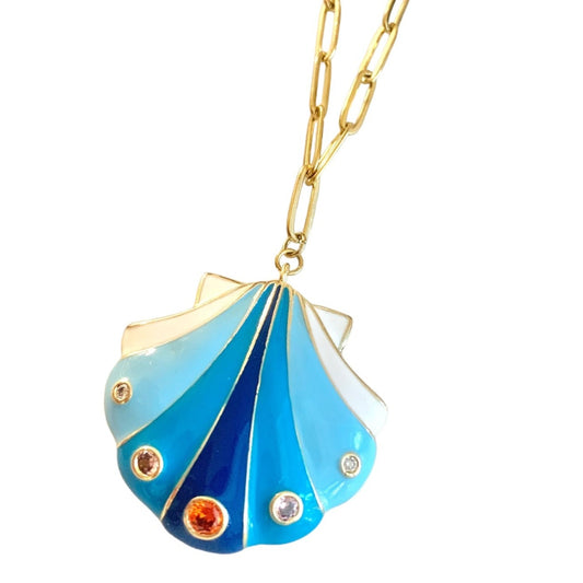 Blue Shell Paperclip Chain Necklace