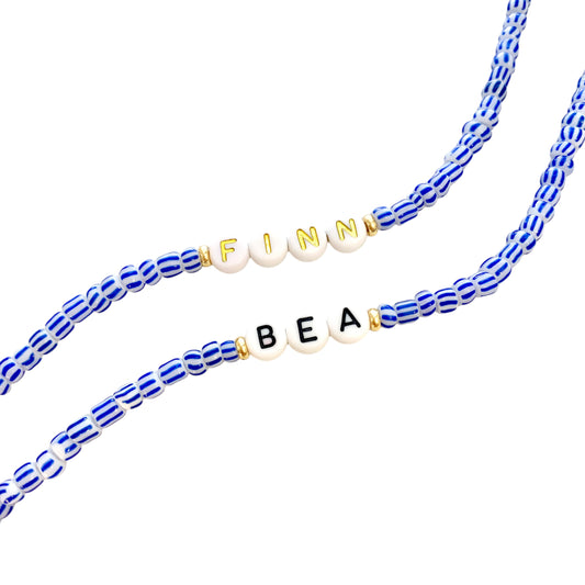 Blue Stripe Name or Word Bracelet