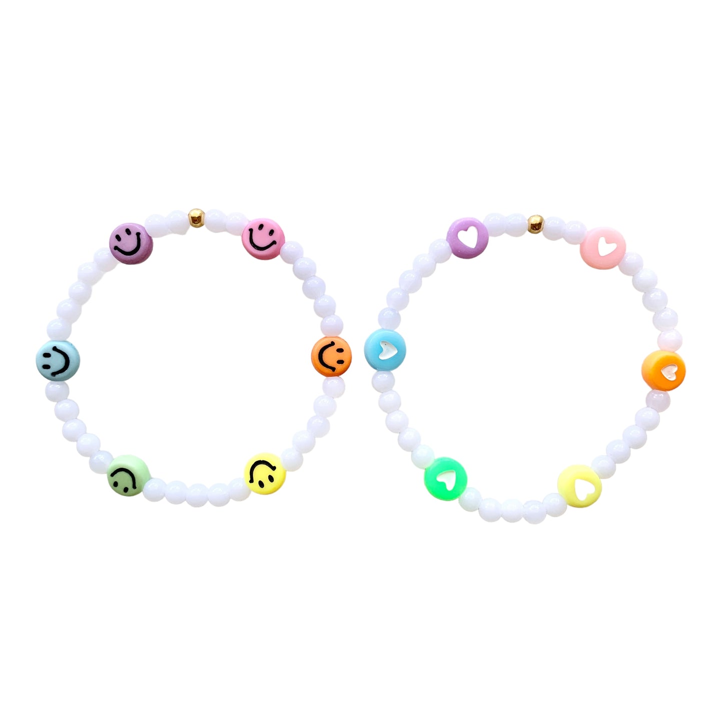 Kids Hearts or Smilies Rainbow Stretch Bracelet