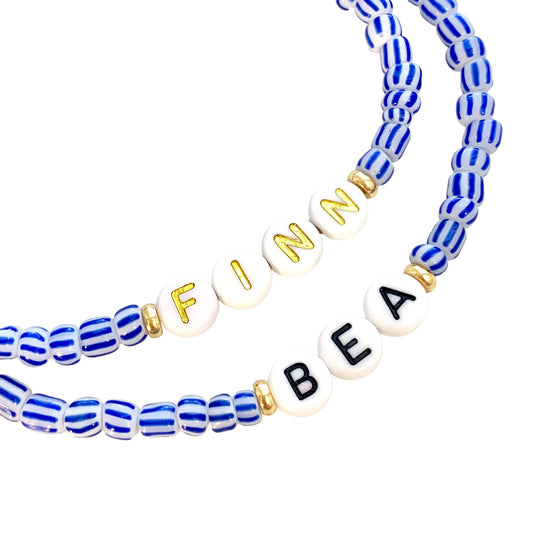 Blue Stripe Name or Word Bracelet