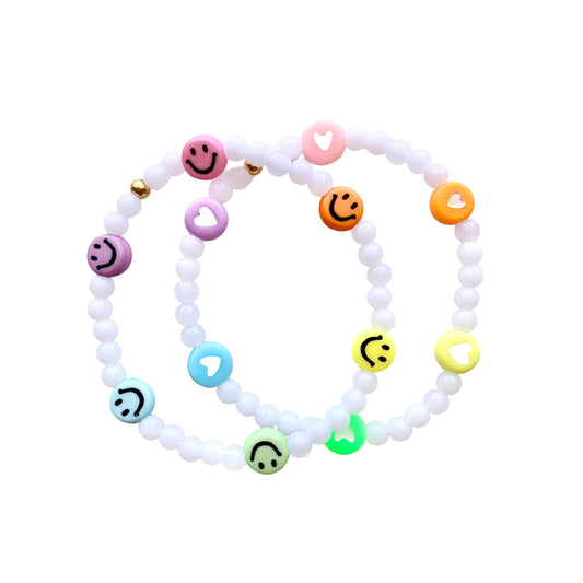 Kids Hearts or Smilies Rainbow Stretch Bracelet