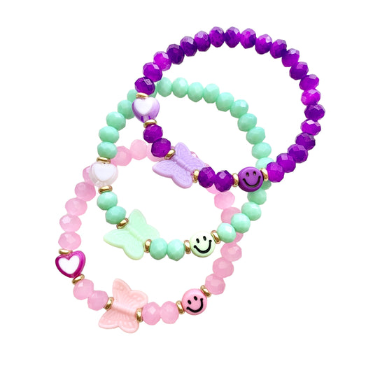 Kids Happy, Love, and Butterflies Color Bracelet