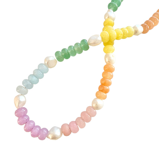 Pastel Rainbow and Pearl Gemstone Necklace