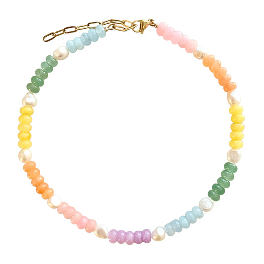 Pastel Rainbow and Pearl Gemstone Necklace