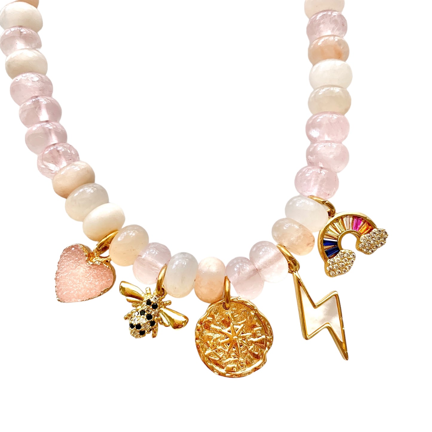 Rose Quartz Gemstone and Charms Necklace