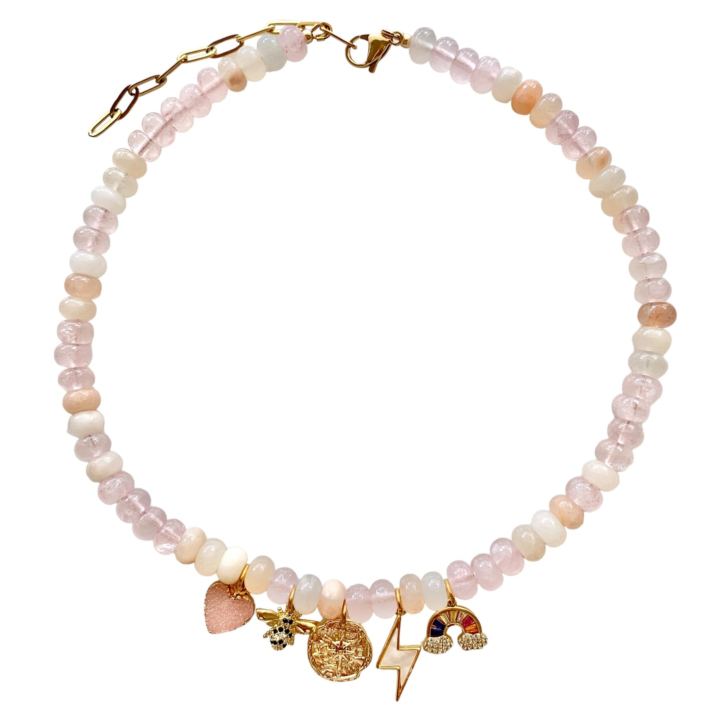 Rose Quartz Gemstone and Charms Necklace