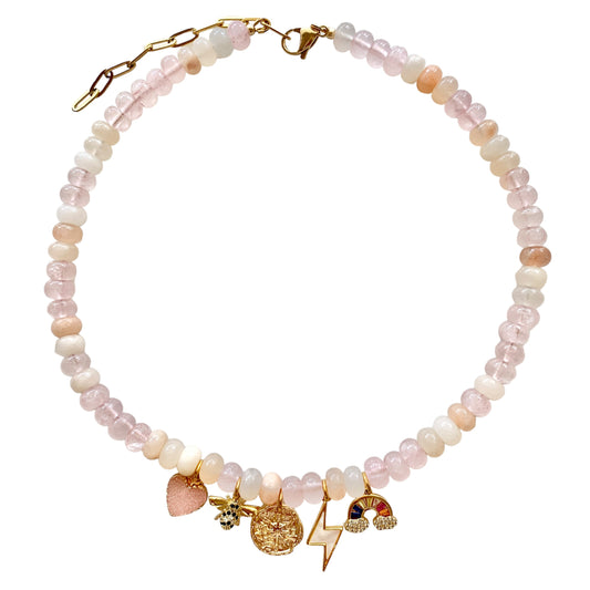 Rose Quartz Gemstone and Charms Necklace