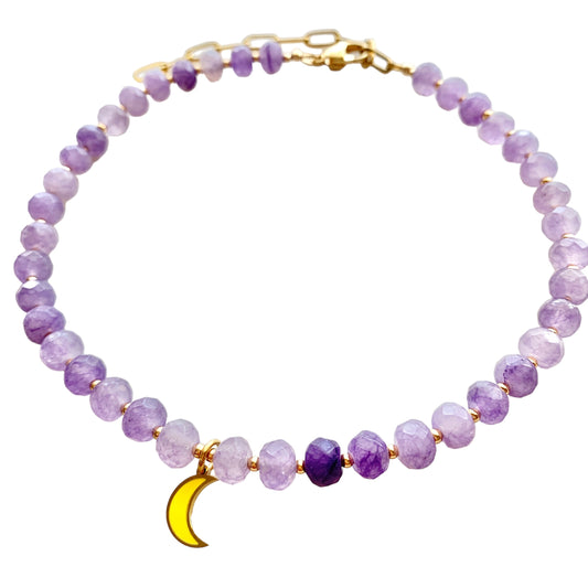 Kids Purple Moon Charm Gemstone Necklace