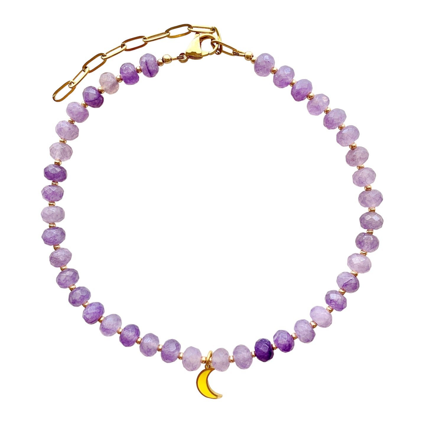 Kids Purple Moon Charm Gemstone Necklace