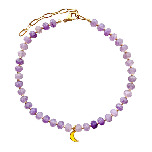 Kids Purple Moon Charm Gemstone Necklace