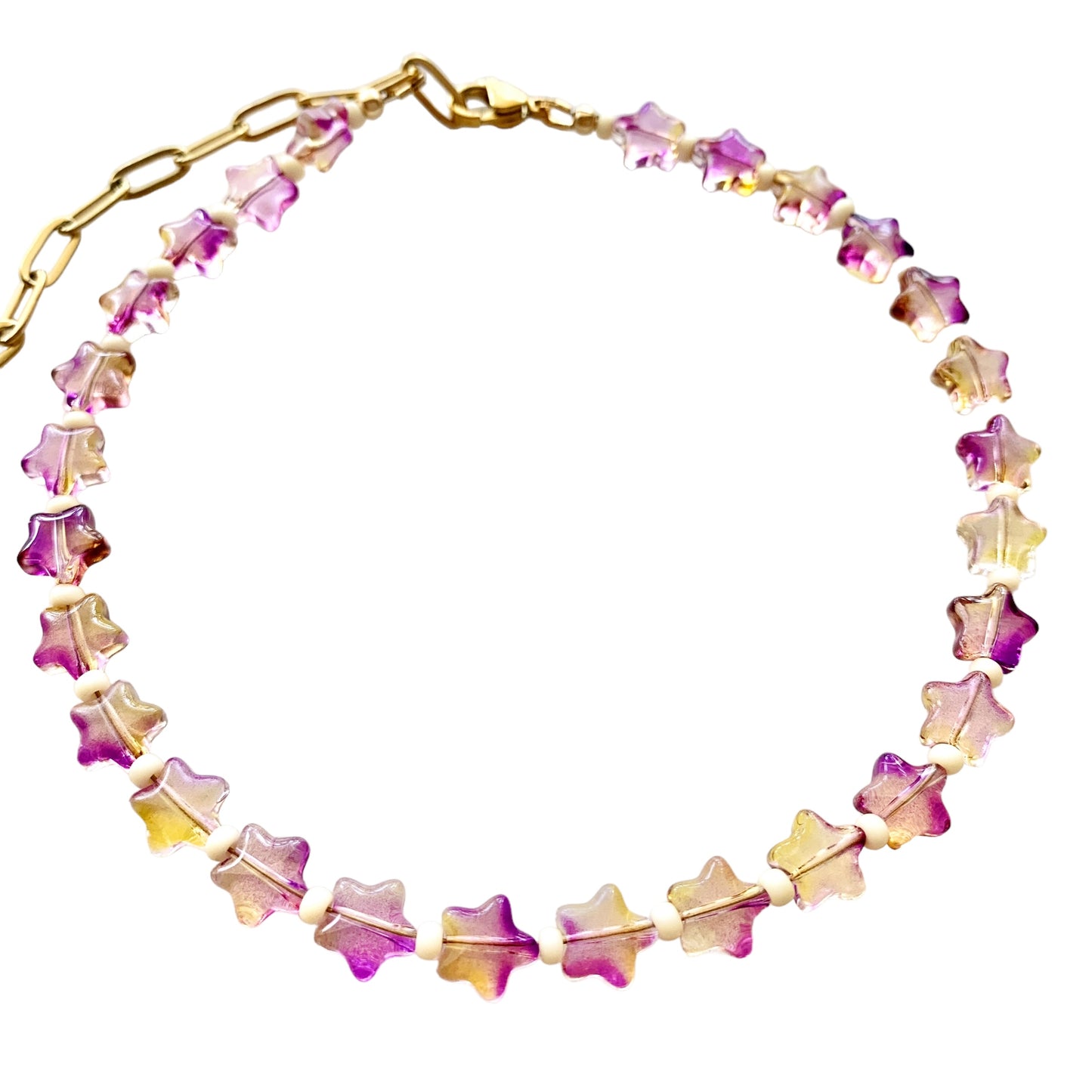 Purple and Gold Stars Glass Necklace