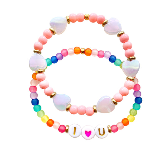 Kids "I ❤️ U" Stretch Bracelet Set of 2