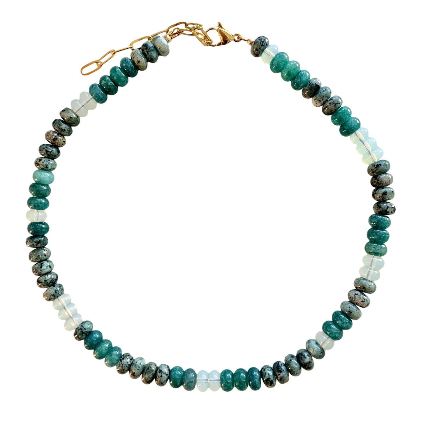 Emerald, Moonstone, and Jasper Gemstone Necklace