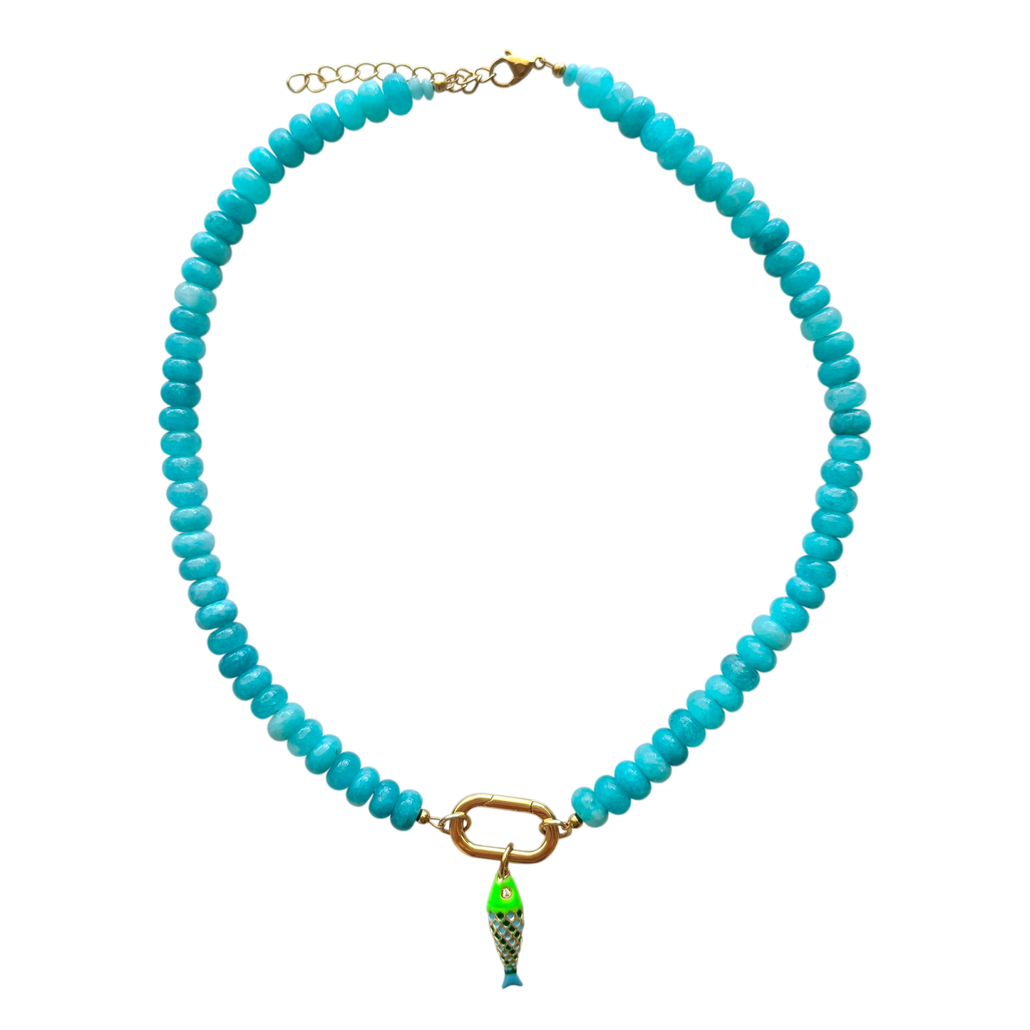 Turquoise Gemstone Fish Necklace with Carabiner