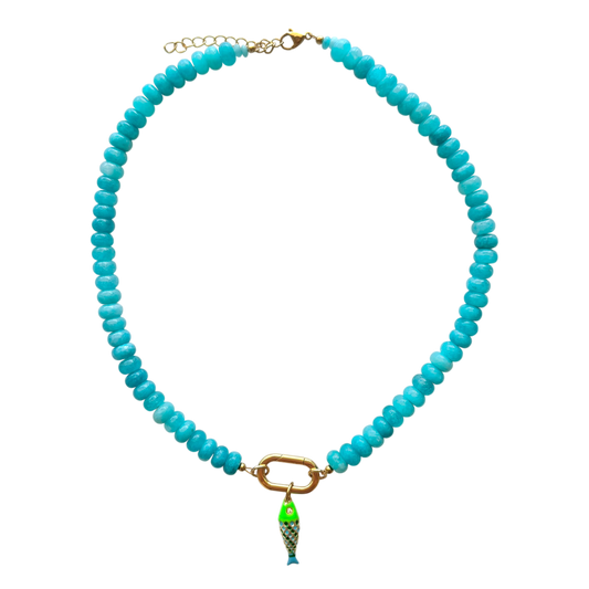 Turquoise Gemstone Fish Necklace with Carabiner
